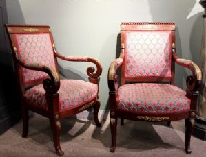 Pair of walnut chairs, France, 1820-1830
